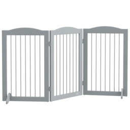 PawHut Foldable Dog Gate, Freestanding Pet Gate, with Two Support Feet, for Staircases, Hallways, Doorways - Grey - Aosom UK - thumbnail 1