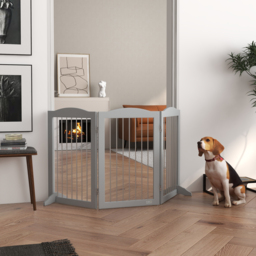 PawHut Foldable Dog Gate, Freestanding Pet Gate, with Two Support Feet, for Staircases, Hallways, Doorways - Grey - Aosom UK - thumbnail 2