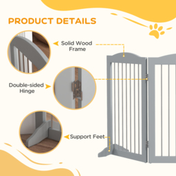 PawHut Foldable Dog Gate, Freestanding Pet Gate, with Two Support Feet, for Staircases, Hallways, Doorways - Grey - Aosom UK - thumbnail 6