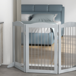 PawHut Foldable Dog Gate, Freestanding Pet Gate, with Two Support Feet, for Staircases, Hallways, Doorways - Grey - Aosom UK - thumbnail 9