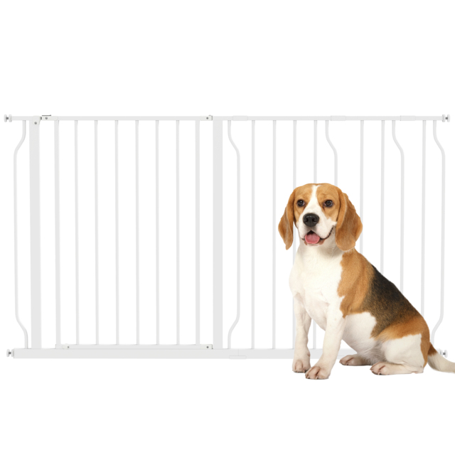 PawHut Dog Gate for Stairs Dog Gate Pet Gate with Openable Metal Frame, for Doorways, Corridors, Staircases, 75-145cm, White - Aosom UK - image 1