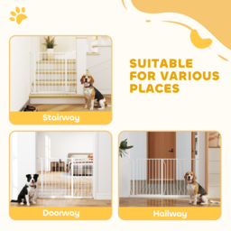 PawHut Dog Gate for Stairs Dog Gate Pet Gate with Openable Metal Frame, for Doorways, Corridors, Staircases, 75-145cm, White - Aosom UK - thumbnail 7