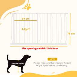 PawHut Dog Gate for Stairs Dog Gate Pet Gate with Openable Metal Frame, for Doorways, Corridors, Staircases, 75-145cm, White - Aosom UK - thumbnail 3