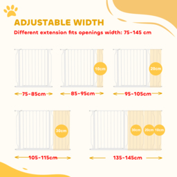 PawHut Dog Gate for Stairs Dog Gate Pet Gate with Openable Metal Frame, for Doorways, Corridors, Staircases, 75-145cm, White - Aosom UK - thumbnail 4