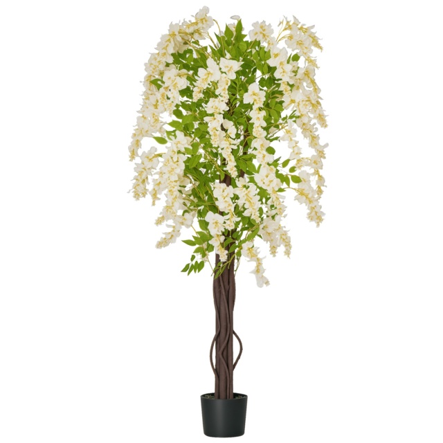 HOMCOM Artificial Realistic White Wisteria Tree Faux Decorative Plant in Nursery Pot for Indoor Outdoor Décor, 160cm - Aosom UK - image 1