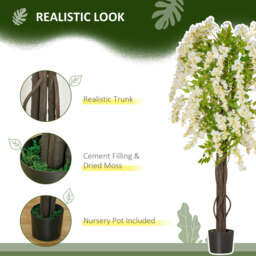 HOMCOM Artificial Realistic White Wisteria Tree Faux Decorative Plant in Nursery Pot for Indoor Outdoor Décor, 160cm - Aosom UK - thumbnail 4