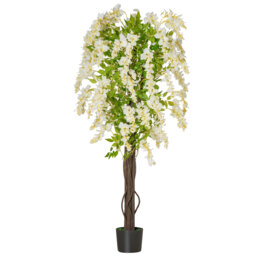 HOMCOM Artificial Realistic White Wisteria Tree Faux Decorative Plant in Nursery Pot for Indoor Outdoor Décor, 160cm - Aosom UK - thumbnail 1