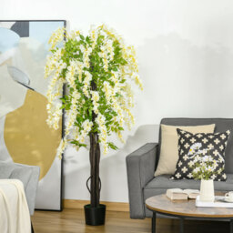 HOMCOM Artificial Realistic White Wisteria Tree Faux Decorative Plant in Nursery Pot for Indoor Outdoor Décor, 160cm - Aosom UK - thumbnail 2