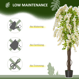 HOMCOM Artificial Realistic White Wisteria Tree Faux Decorative Plant in Nursery Pot for Indoor Outdoor Décor, 160cm - Aosom UK - thumbnail 5