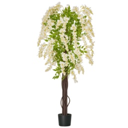 HOMCOM Artificial Realistic White Wisteria Tree Faux Decorative Plant in Nursery Pot for Indoor Outdoor Décor, 160cm - Aosom UK - thumbnail 1