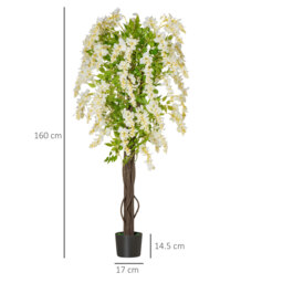 HOMCOM Artificial Realistic White Wisteria Tree Faux Decorative Plant in Nursery Pot for Indoor Outdoor Décor, 160cm - Aosom UK - thumbnail 3