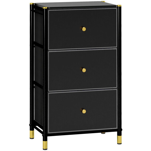 HOMCOM Chest of Drawers, Fabric Dresser with 3 Drawers and Steel Frame, Storage Organizer Unit for Bedroom, Living Room, Hallway, Black - Aosom UK - image 1
