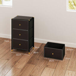 HOMCOM Chest of Drawers, Fabric Dresser with 3 Drawers and Steel Frame, Storage Organizer Unit for Bedroom, Living Room, Hallway, Black - Aosom UK - thumbnail 3