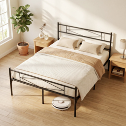 HOMCOM 4ft6 Double Bed Frame with Headboard and Footboard, Metal Platform Bed Frame with 32 cm Underbed Storage, Black - thumbnail 7