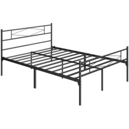 HOMCOM 4ft6 Double Bed Frame with Headboard and Footboard, Metal Platform Bed Frame with 32 cm Underbed Storage, Black