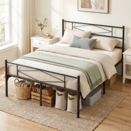 HOMCOM 4ft6 Double Bed Frame with Headboard and Footboard, Metal Platform Bed Frame with 32 cm Underbed Storage, Black - thumbnail 8