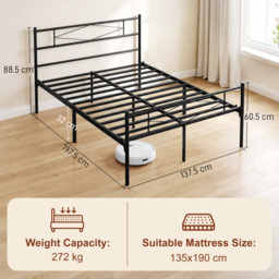 HOMCOM 4ft6 Double Bed Frame with Headboard and Footboard, Metal Platform Bed Frame with 32 cm Underbed Storage, Black - thumbnail 3