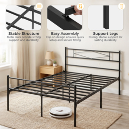 HOMCOM 4ft6 Double Bed Frame with Headboard and Footboard, Metal Platform Bed Frame with 32 cm Underbed Storage, Black - thumbnail 6