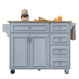 Multifunctional Kitchen Island with 3 Adjustable Shelves, Space-Saving Serving Trolley for Kitchen Use, 110L x 45-75W x 92H cm, Blue - Aosom UK - thumbnail 2