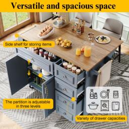 Multifunctional Kitchen Island with 3 Adjustable Shelves, Space-Saving Serving Trolley for Kitchen Use, 110L x 45-75W x 92H cm, Blue - Aosom UK - thumbnail 4