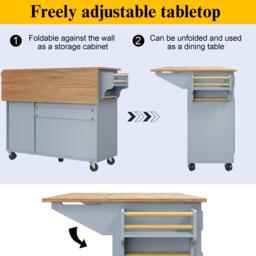 Multifunctional Kitchen Island with 3 Adjustable Shelves, Space-Saving Serving Trolley for Kitchen Use, 110L x 45-75W x 92H cm, Blue - Aosom UK - thumbnail 5