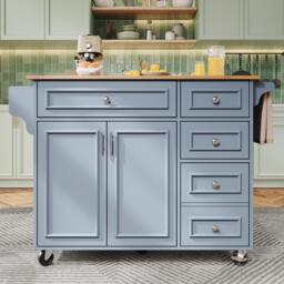 Multifunctional Kitchen Island with 3 Adjustable Shelves, Space-Saving Serving Trolley for Kitchen Use, 110L x 45-75W x 92H cm, Blue - Aosom UK - thumbnail 7