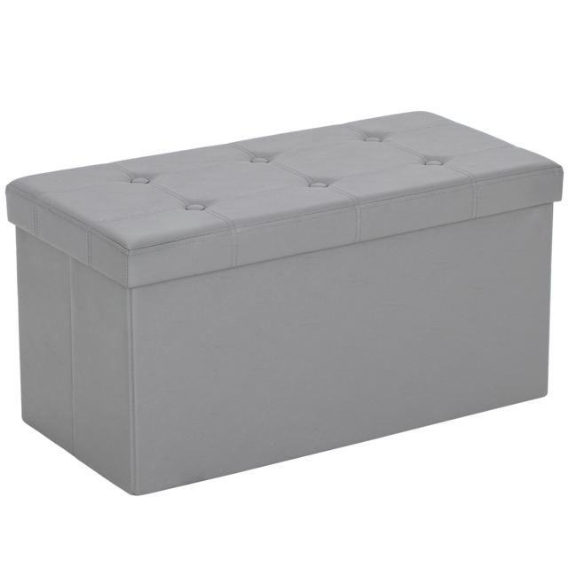 HOMCOM Storage Ottoman Bench, 89L PU Leather Folding Foot Rest Stool, End of Bed Bench, Easy Assembly, for Living Room, Bedroom, Entryway, Grey - image 1