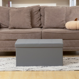 HOMCOM Storage Ottoman Bench, 89L PU Leather Folding Foot Rest Stool, End of Bed Bench, Easy Assembly, for Living Room, Bedroom, Entryway, Grey - thumbnail 8