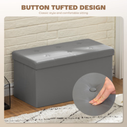 HOMCOM Storage Ottoman Bench, 89L PU Leather Folding Foot Rest Stool, End of Bed Bench, Easy Assembly, for Living Room, Bedroom, Entryway, Grey - thumbnail 4
