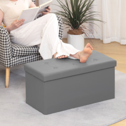 HOMCOM Storage Ottoman Bench, 89L PU Leather Folding Foot Rest Stool, End of Bed Bench, Easy Assembly, for Living Room, Bedroom, Entryway, Grey - thumbnail 7