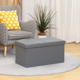 HOMCOM Storage Ottoman Bench, 89L PU Leather Folding Foot Rest Stool, End of Bed Bench, Easy Assembly, for Living Room, Bedroom, Entryway, Grey - thumbnail 2