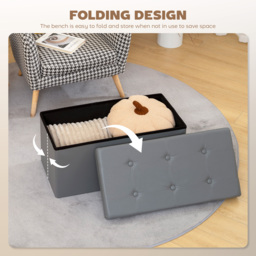HOMCOM Storage Ottoman Bench, 89L PU Leather Folding Foot Rest Stool, End of Bed Bench, Easy Assembly, for Living Room, Bedroom, Entryway, Grey - thumbnail 6