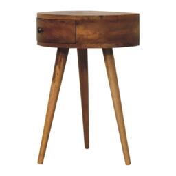Solid Mango Wood Mini Circular Bedside Table with Smooth-Glide Drawer and Oak-Effect Finish, Desk for Bedroom, 32L x 40W x 52H cm, Brown - Aosom UK - thumbnail 6