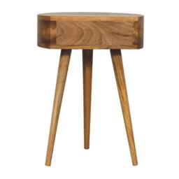 Solid Mango Wood Mini Circular Bedside Table with Smooth-Glide Drawer and Oak-Effect Finish, Desk for Bedroom, 32L x 40W x 52H cm, Brown - Aosom UK - thumbnail 8