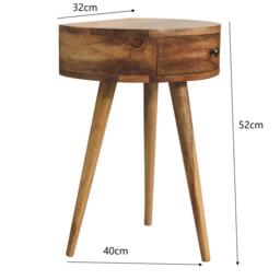 Solid Mango Wood Mini Circular Bedside Table with Smooth-Glide Drawer and Oak-Effect Finish, Desk for Bedroom, 32L x 40W x 52H cm, Brown - Aosom UK - thumbnail 3