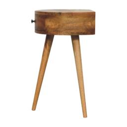 Solid Mango Wood Mini Circular Bedside Table with Smooth-Glide Drawer and Oak-Effect Finish, Desk for Bedroom, 32L x 40W x 52H cm, Brown - Aosom UK - thumbnail 7