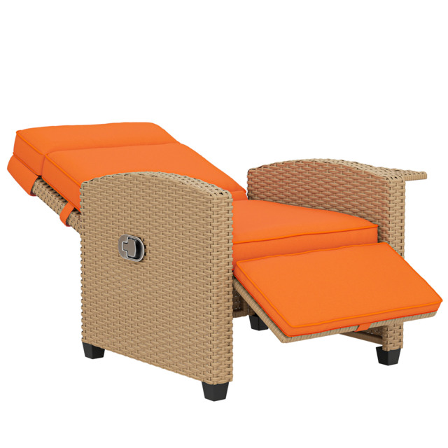 Outsunny 145° Reclining Rattan Armchair, with Footrest - Khaki/Orange - image 1