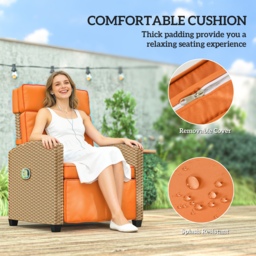Outsunny 145° Reclining Rattan Armchair, with Footrest - Khaki/Orange - thumbnail 7