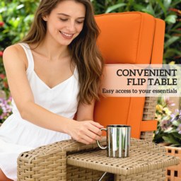 Outsunny 145° Reclining Rattan Armchair, with Footrest - Khaki/Orange - thumbnail 6