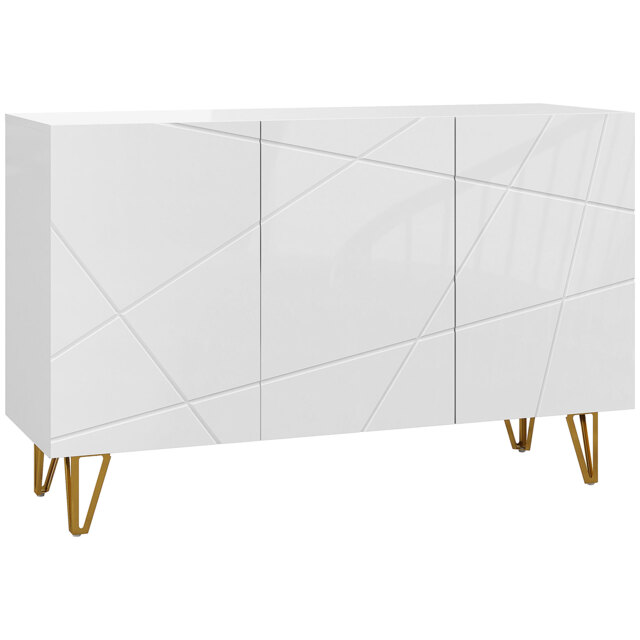 HOMCOM Storage Cabinet with High Gloss Front, Freestanding Sideboard with Adjustable Shelves, Soft-Close Doors and Gold Tone Hairpin Legs - Aosom UK - image 1