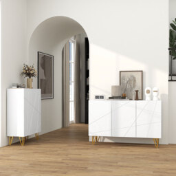 HOMCOM Storage Cabinet with High Gloss Front, Freestanding Sideboard with Adjustable Shelves, Soft-Close Doors and Gold Tone Hairpin Legs - Aosom UK - thumbnail 9