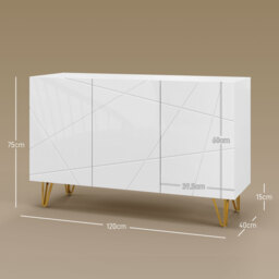 HOMCOM Storage Cabinet with High Gloss Front, Freestanding Sideboard with Adjustable Shelves, Soft-Close Doors and Gold Tone Hairpin Legs - Aosom UK - thumbnail 3