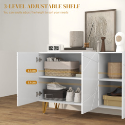 HOMCOM Storage Cabinet with High Gloss Front, Freestanding Sideboard with Adjustable Shelves, Soft-Close Doors and Gold Tone Hairpin Legs - Aosom UK - thumbnail 6