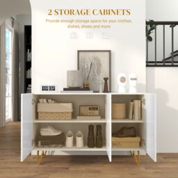 HOMCOM Storage Cabinet with High Gloss Front, Freestanding Sideboard with Adjustable Shelves, Soft-Close Doors and Gold Tone Hairpin Legs - Aosom UK - thumbnail 5