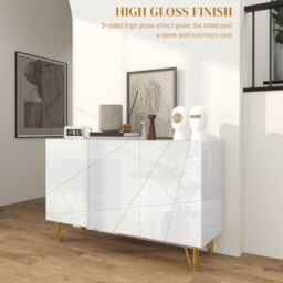 HOMCOM Storage Cabinet with High Gloss Front, Freestanding Sideboard with Adjustable Shelves, Soft-Close Doors and Gold Tone Hairpin Legs - Aosom UK - thumbnail 4