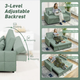 HOMCOM Three-Way Two-Seater Sofa Bed - Green - thumbnail 6