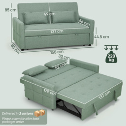 HOMCOM Three-Way Two-Seater Sofa Bed - Green - thumbnail 4
