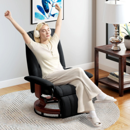 HOMCOM Reclining Swivel Chair, with Footrest - Black - thumbnail 7