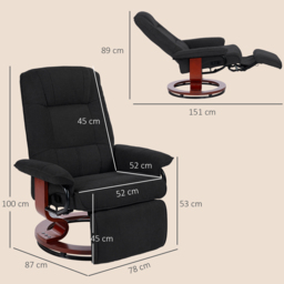 HOMCOM Reclining Swivel Chair, with Footrest - Black - thumbnail 3