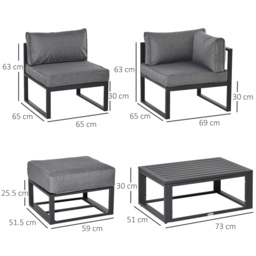 Outsunny 6 Piece Outdoor Couch, Sectional Sofa Set with Aluminum Patio Conversation Furniture, Coffee Table, Footstool & Cushions - Aosom UK - thumbnail 3